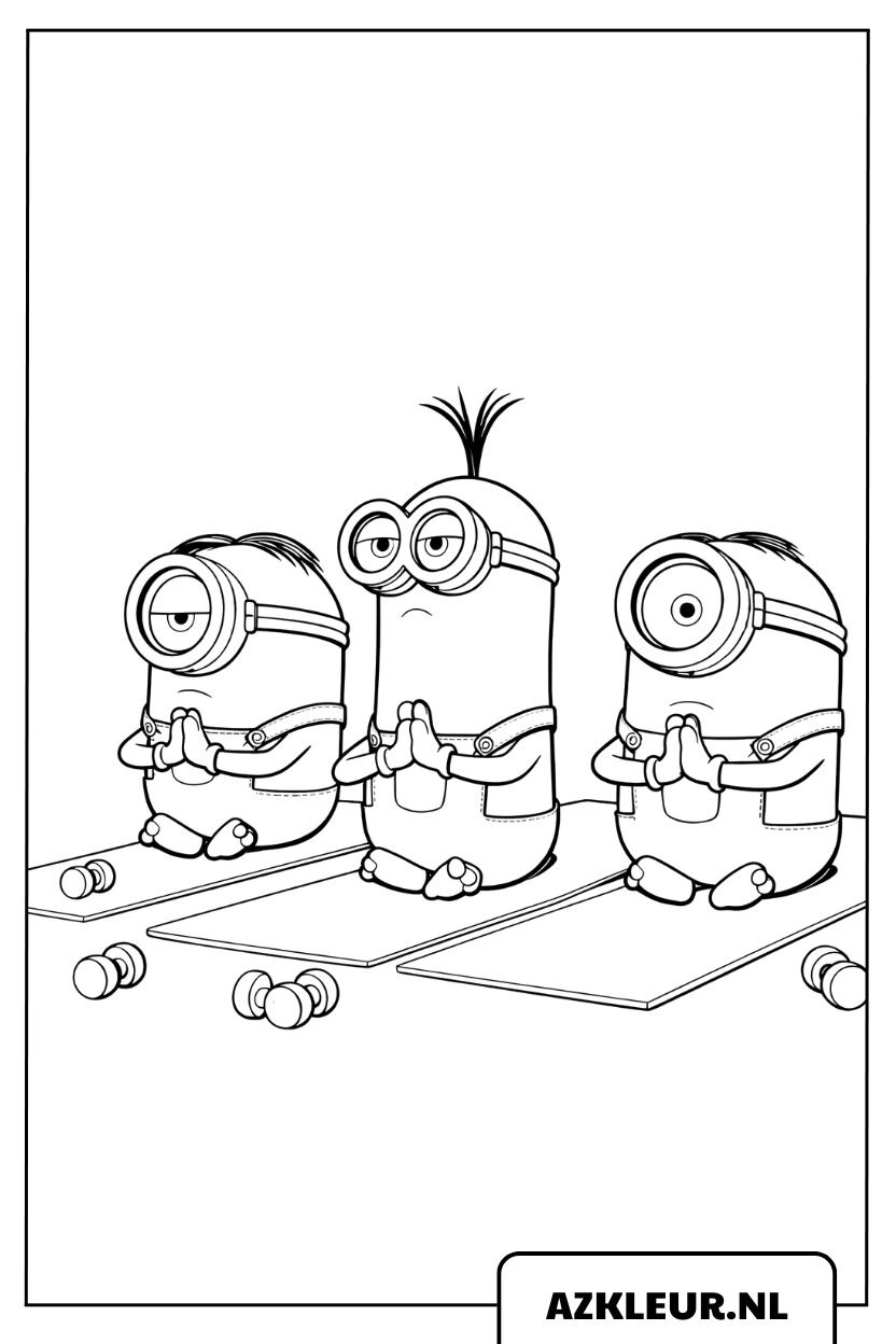 Minions kleurplaat die mediteren op yogamatten