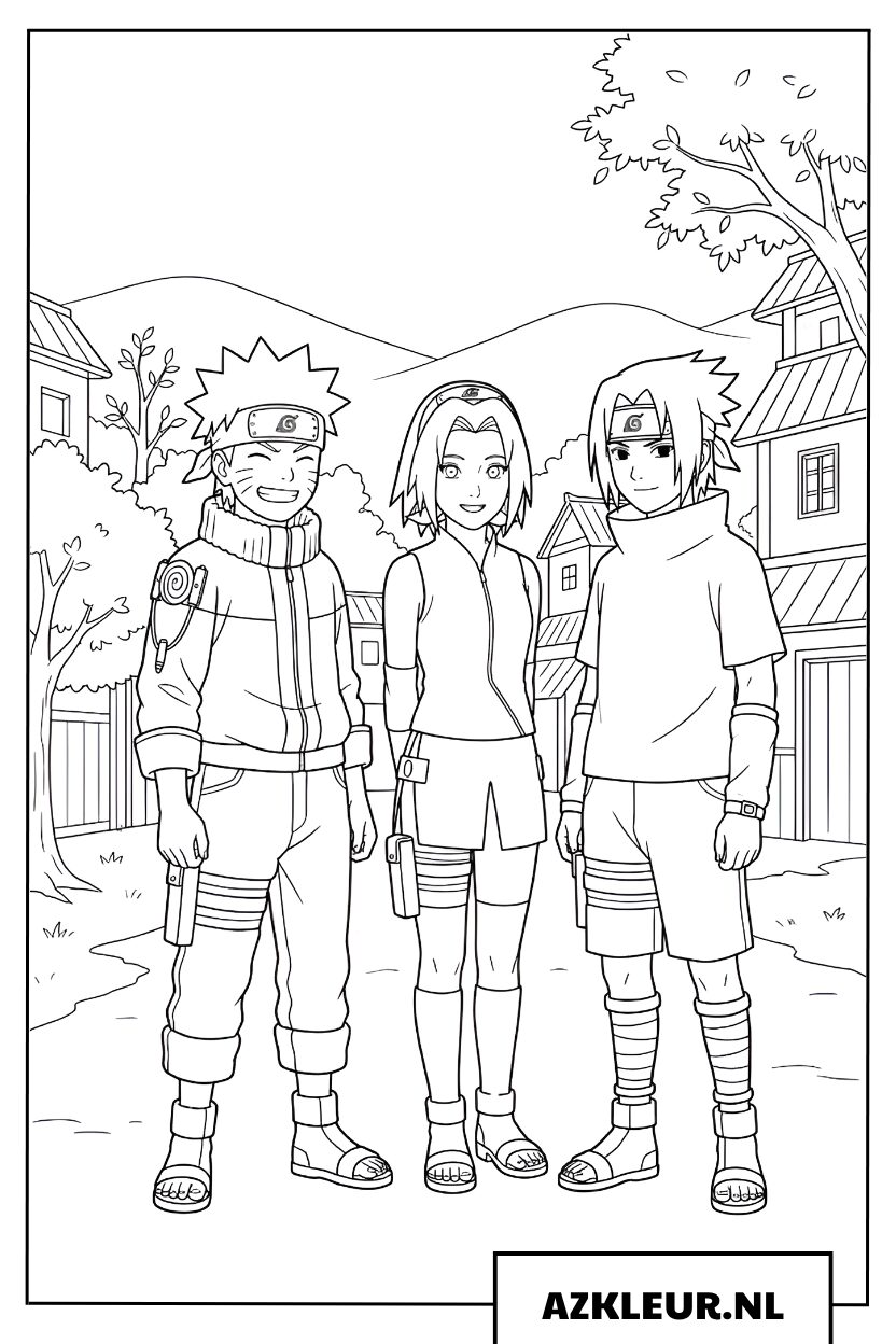 Naruto, Sakura en Sasuke kleurplaat