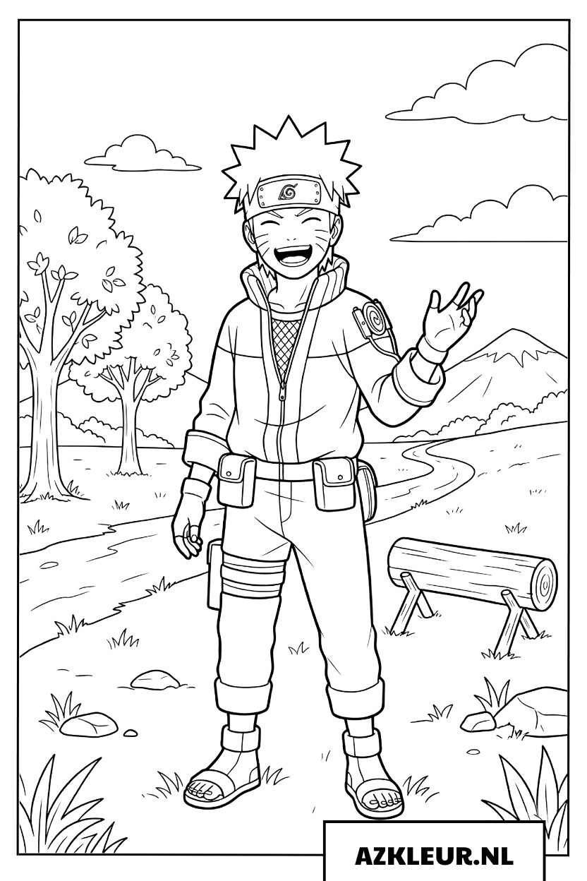Naruto Uzumaki zwaaiend kleurplaat