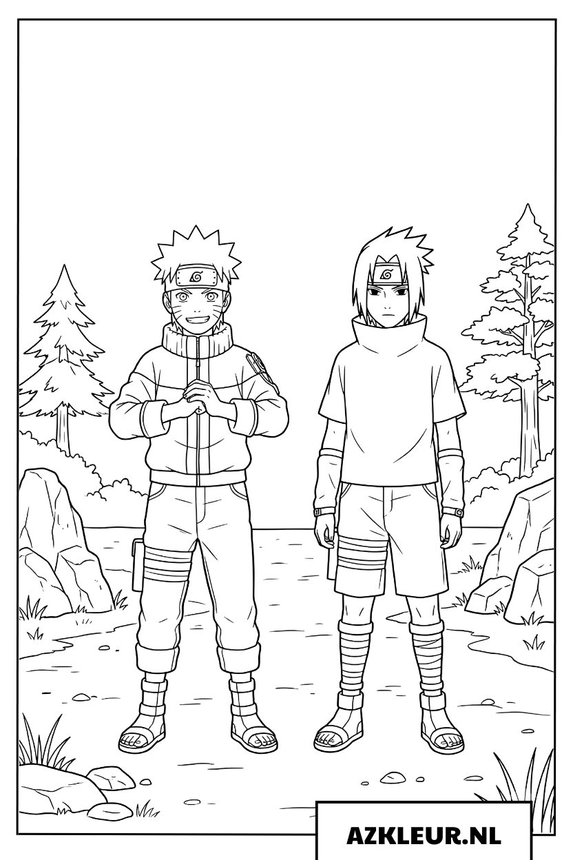 Naruto en Sasuke kleurplaat