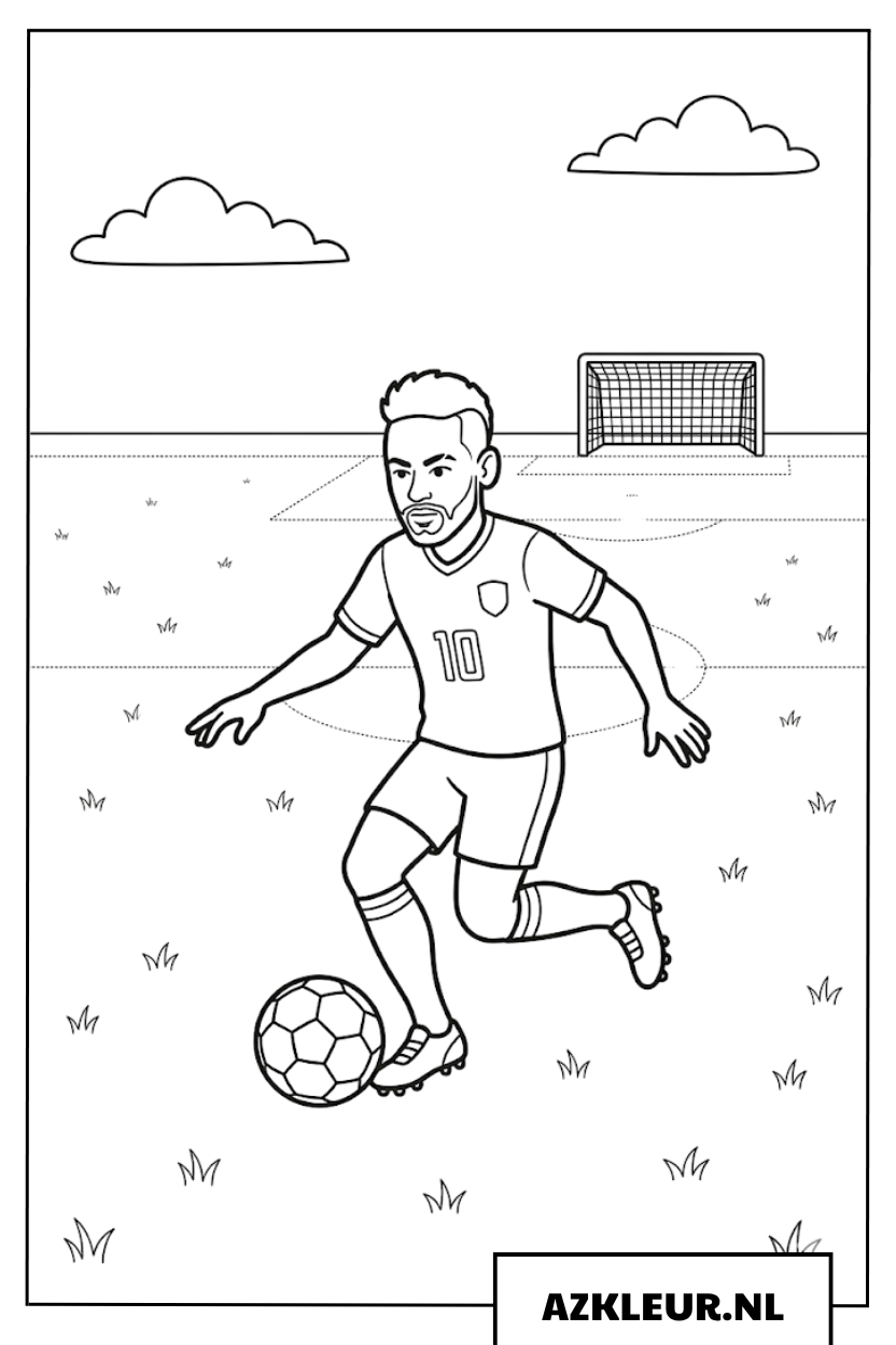 Neymar dribbelt met de voetbal kleurplaat