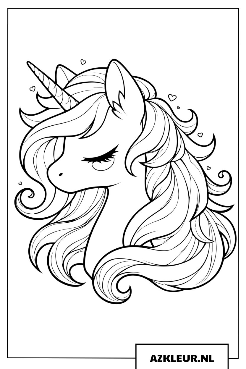 Prachtig eenhoornportret met gesloten ogen Kleurplaat