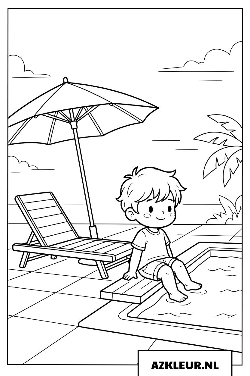 Relaxen bij het zwembad kleurplaat