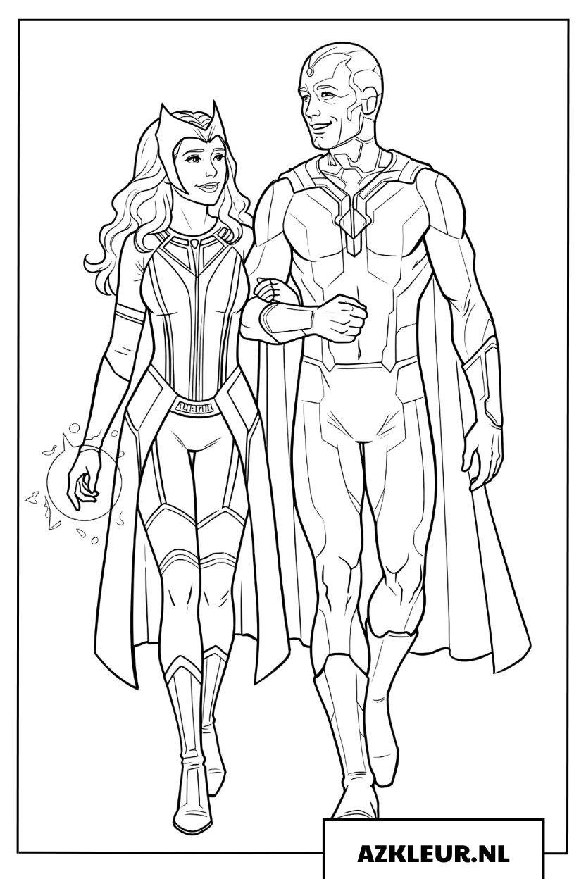 Scarlet Witch en Vision samen wandelen Kleurplaat
