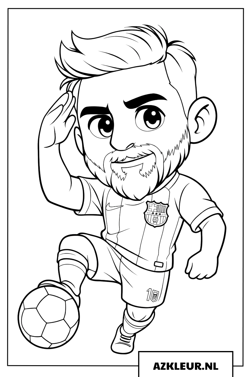 Schattige Chibi-versie van Messi die de bal hooghoudt Kleurplaat