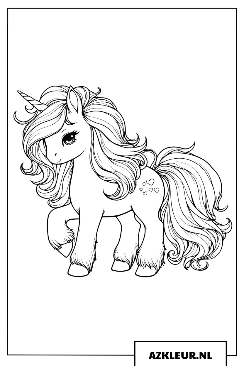 Schattige kleine eenhoorn met pluizige manen Kleurplaat