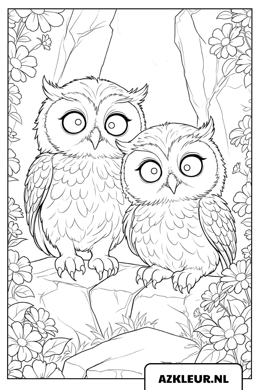 Schattige uilenvrienden in het bos kleurplaat