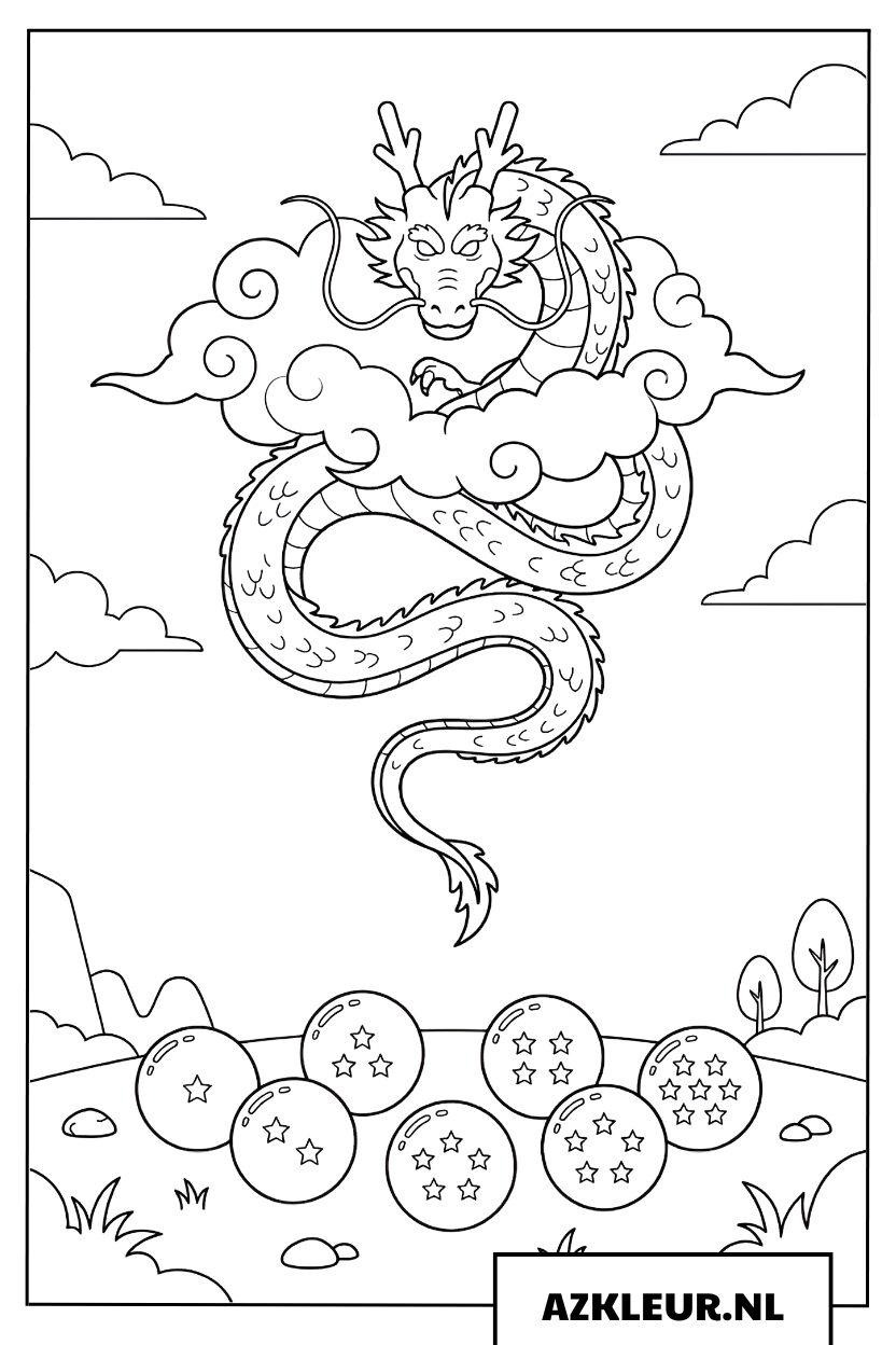 Shenron en de Dragon Balls kleurplaat