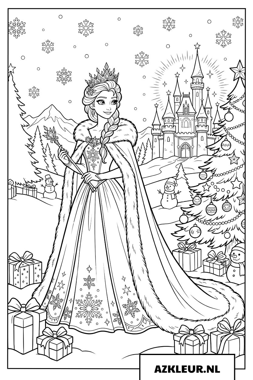Sneeuwerige prinses in een magisch winterlandschap Kleurplaat