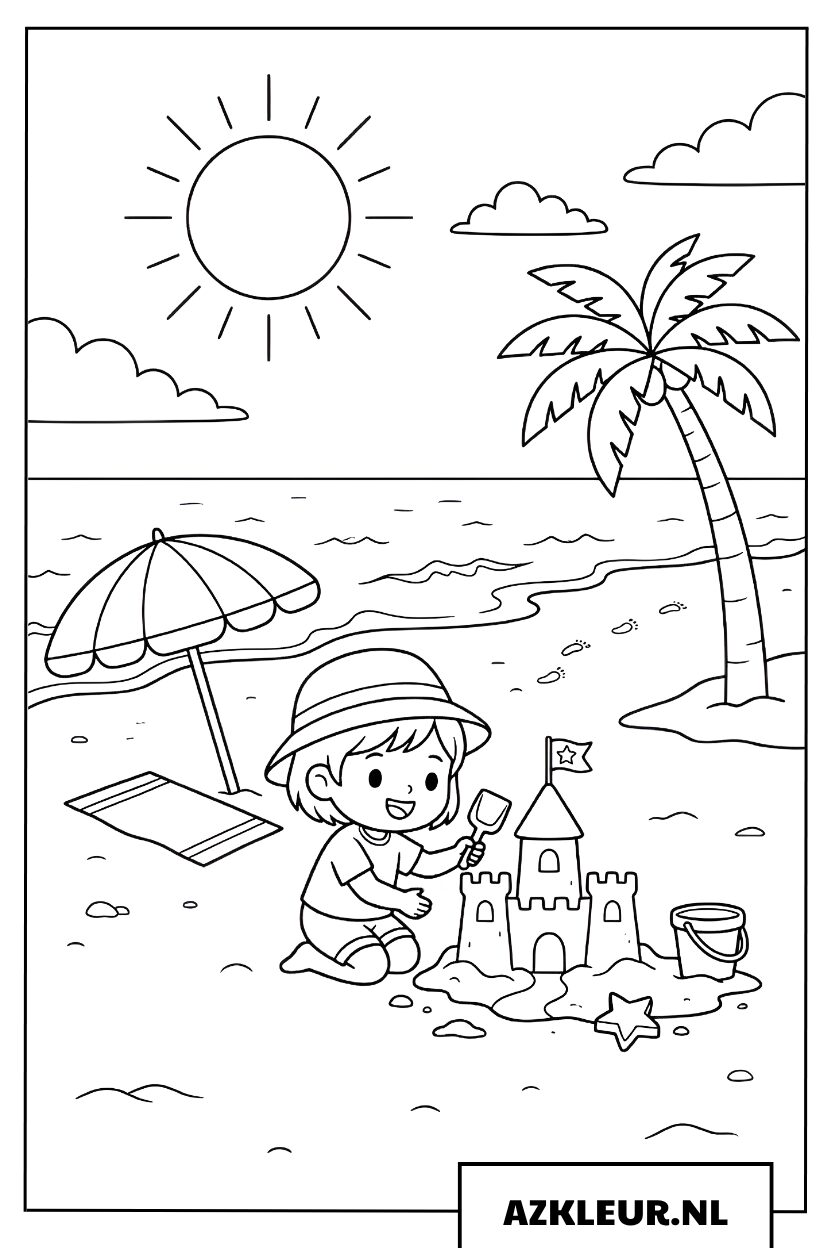Spelen op het strand kleurplaat