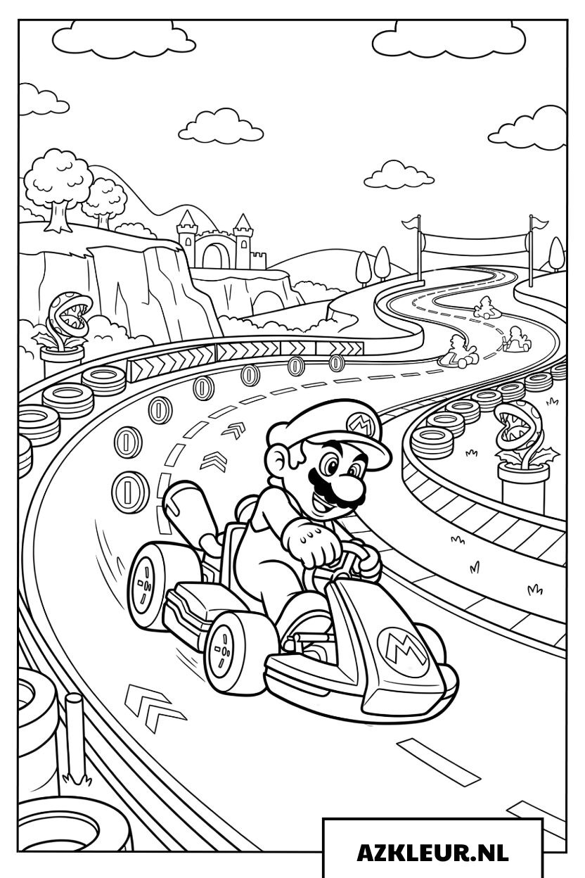 Superster Mario overwint de uitdagende bochten Kleurplaat