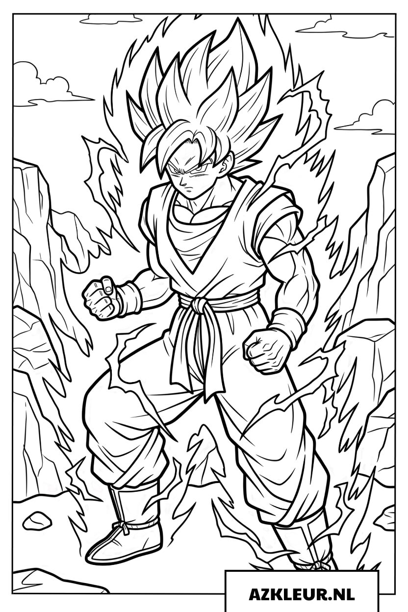 Superstrijder Son Goku ontketent zijn ongekende kracht Kleurplaat