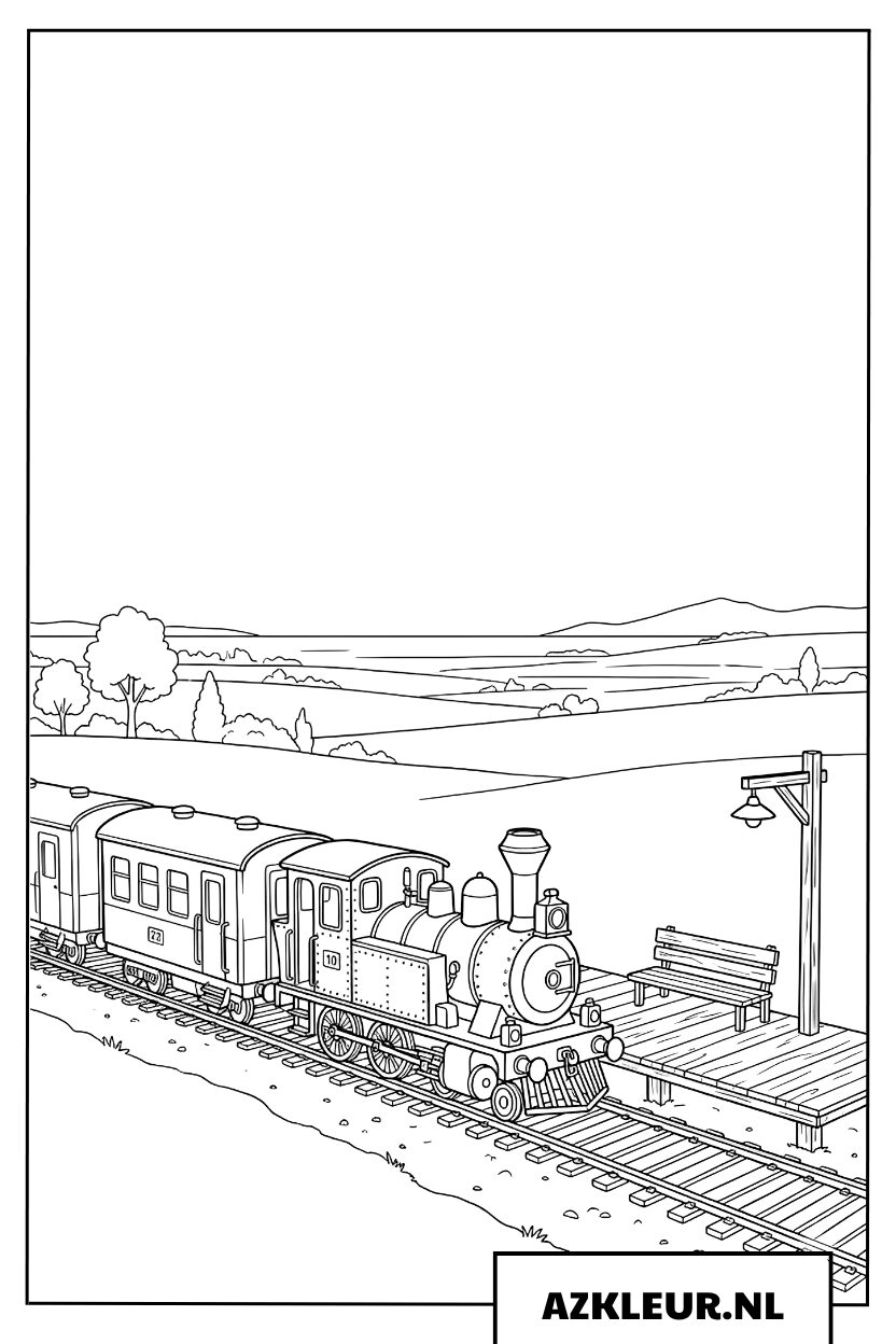 Trein bij het station kleurplaat