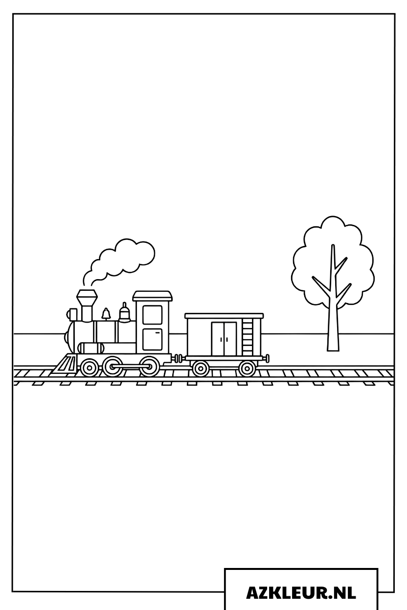 Trein in het landschap kleurplaat