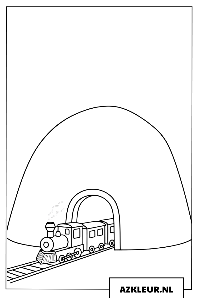 Trein komt uit de tunnel kleurplaat