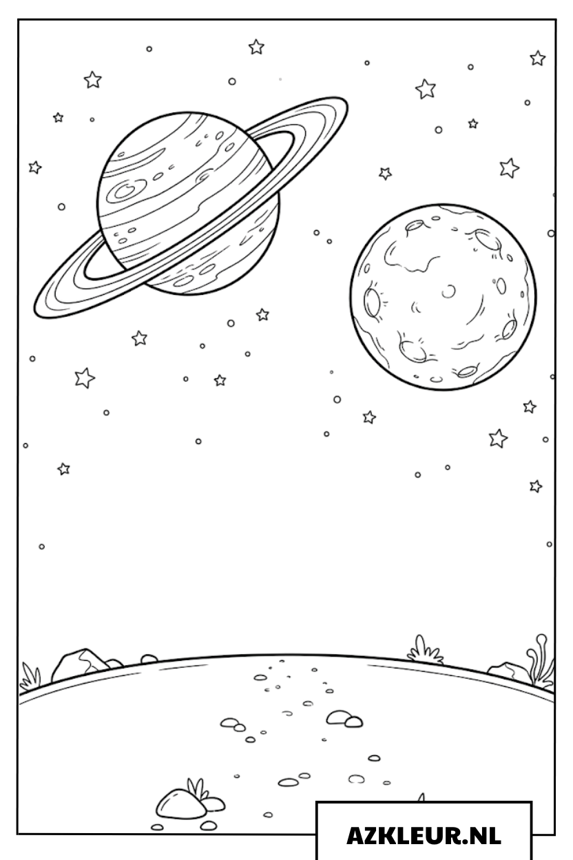 Uitzicht op een verre planeet kleurplaat