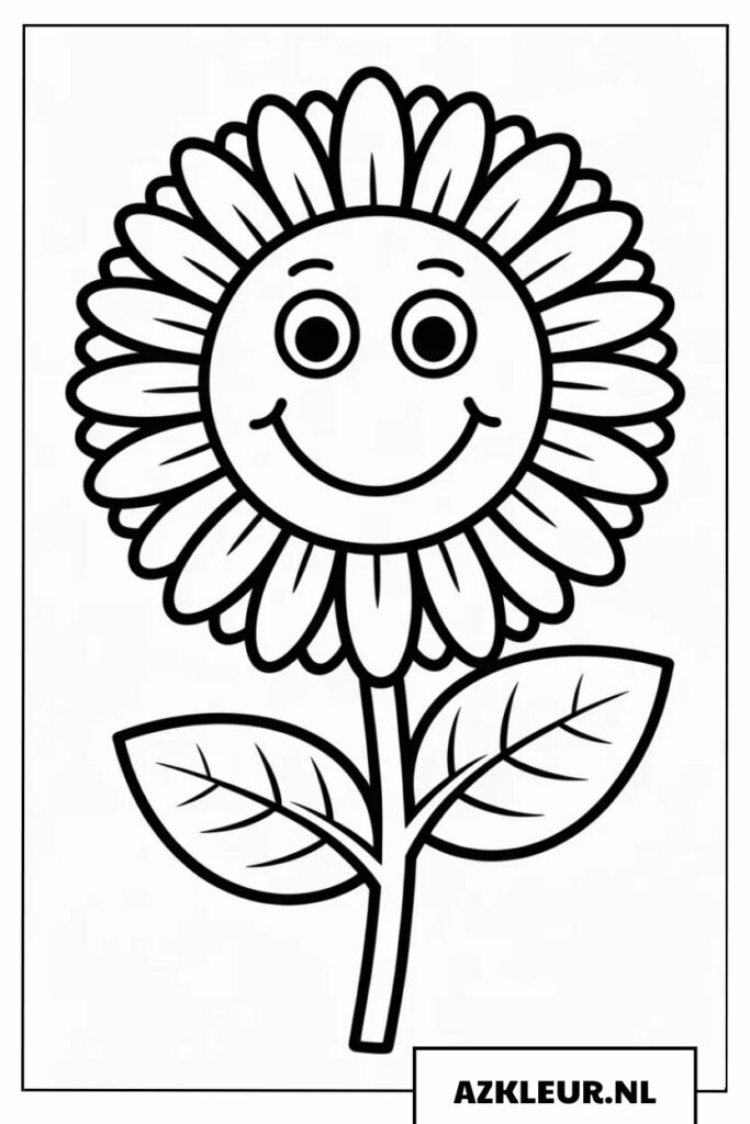 Vrolijke zonnebloem kleurplaat met een lachend gezichtje