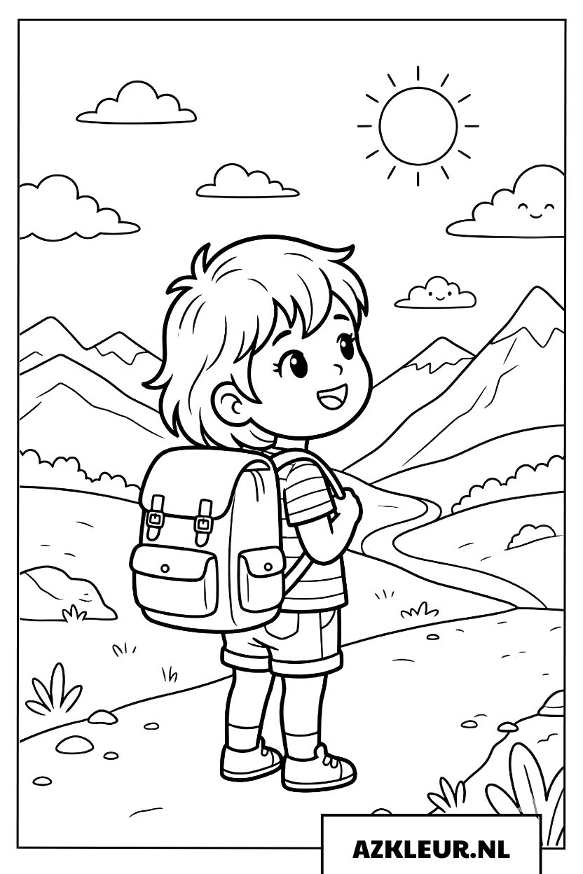 Wandelen in de bergen kleurplaat