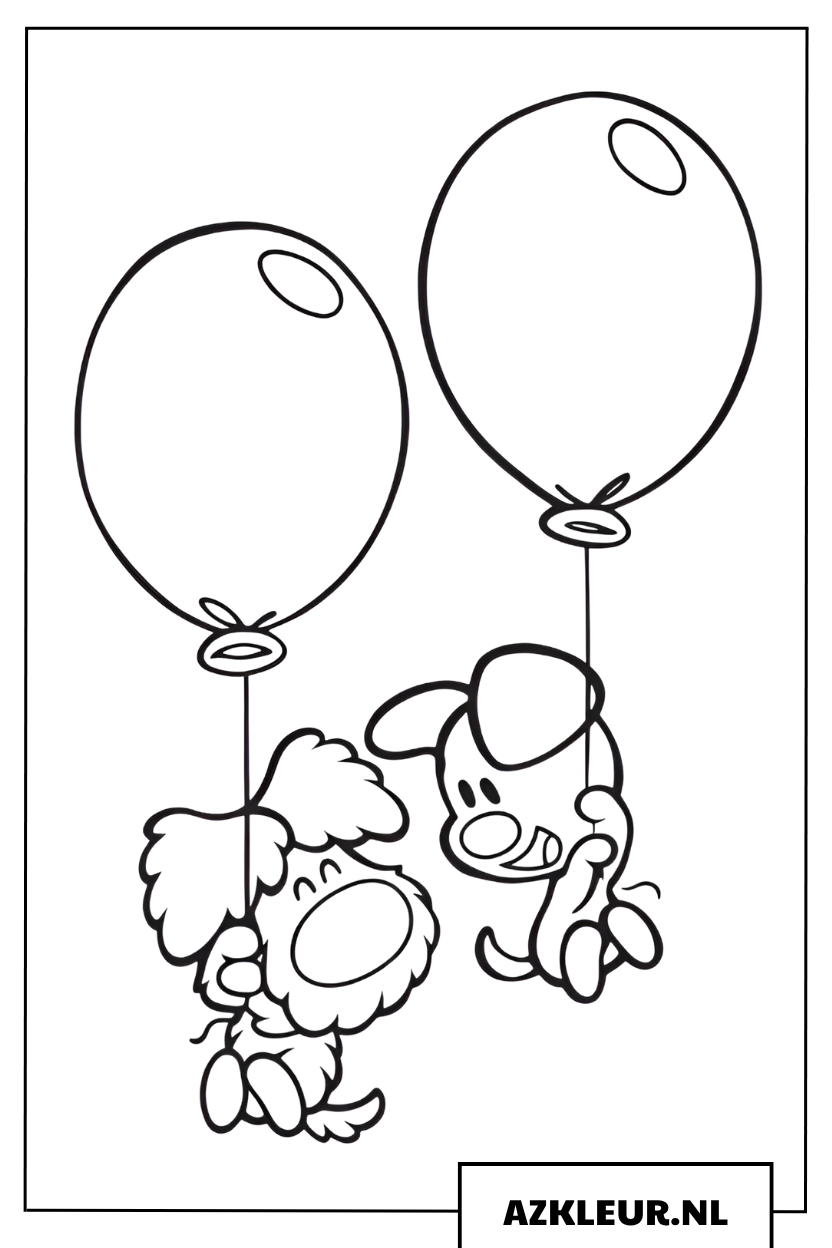 Woezel en Pip met ballonnen kleurplaat