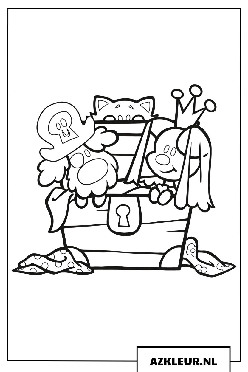 Woezel en Pip met een schatkist kleurplaat
