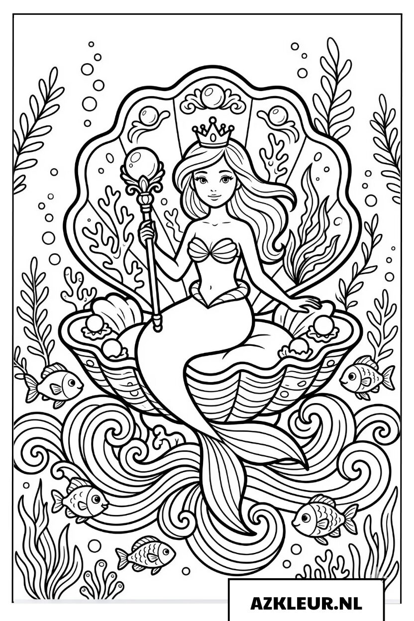 Zeemeermin Kleurplaat_ Elegante zee prinses