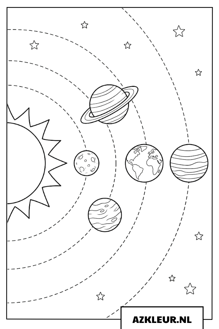 Zonnestelsel met alle planeten kleurplaat