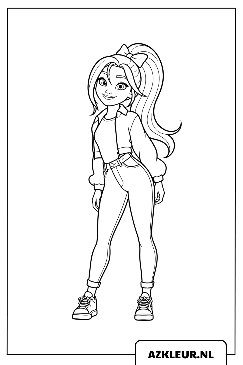 kleurplaat Dynamisch Model Meisje