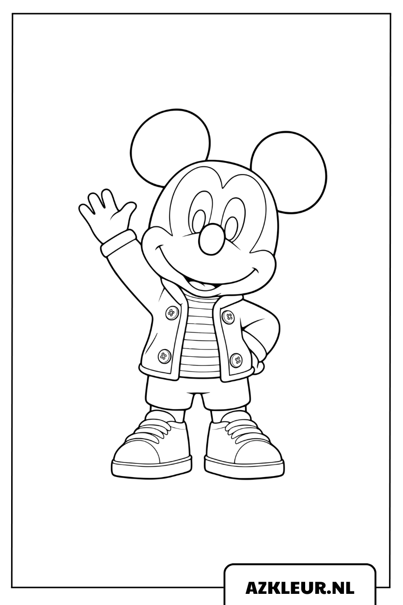 kleurplaat Mickey Mouse Die Zwaait