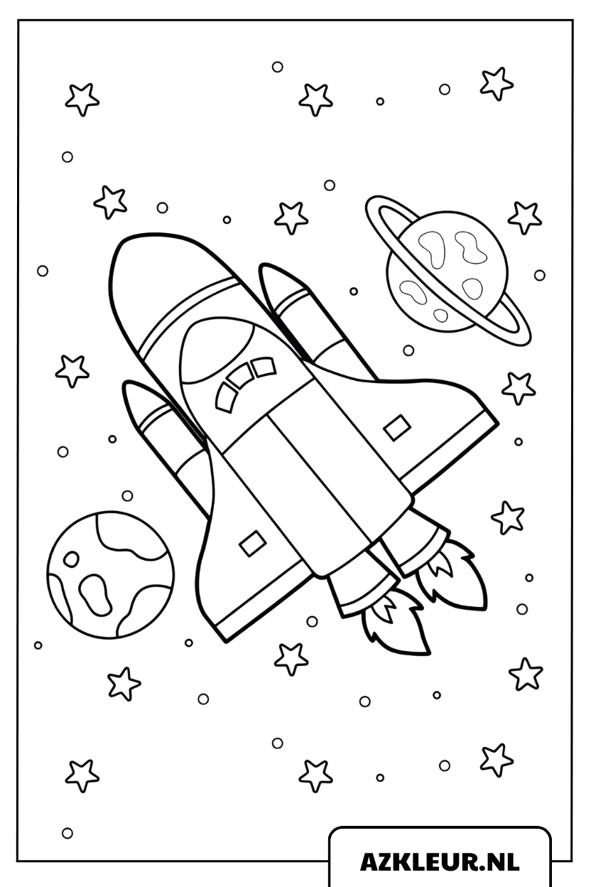 kleurplaat Raket Die Tussen De Sterren Reist