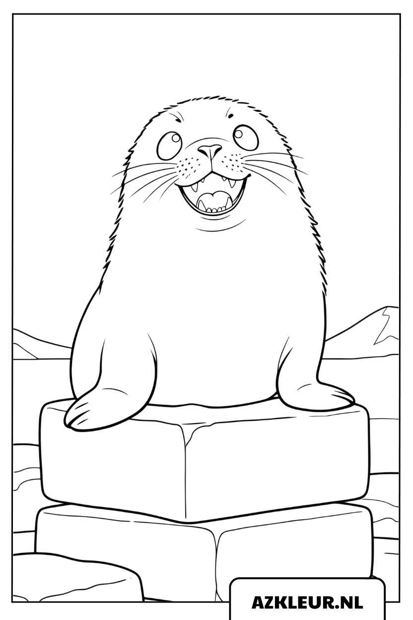 kleurplaat Schattige Zeehond Op Het IJs