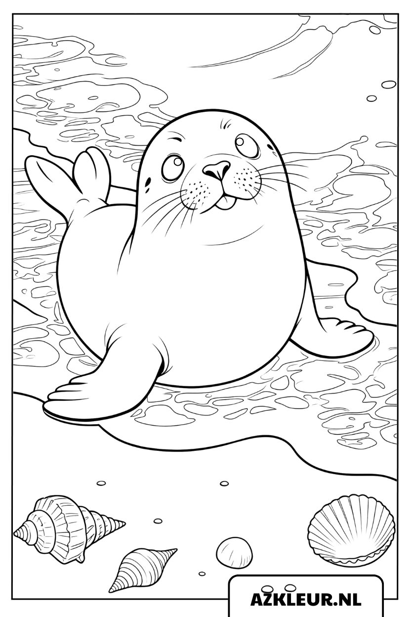 kleurplaat Speelse Zeehond Aan Het Strand