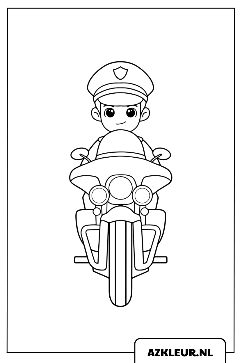 kleurplaat Stoere Politieagent Op Een Motor