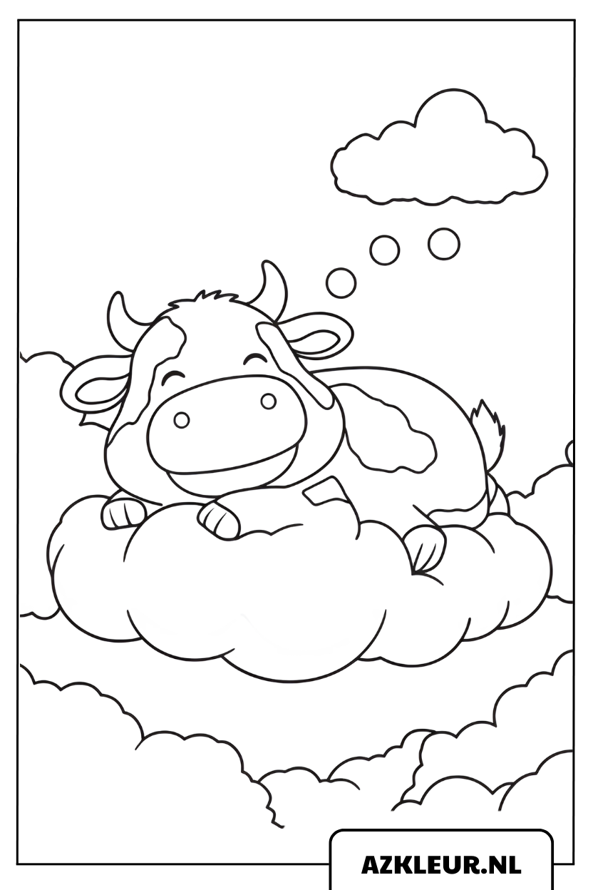 kleurplaat koe slapend op de wolken