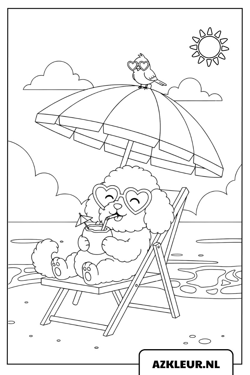 kleurplaat vrolijke strandvakantie