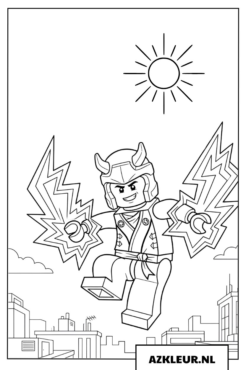 Kleurplaat Lego-strijder gebruikt bliksemkracht
