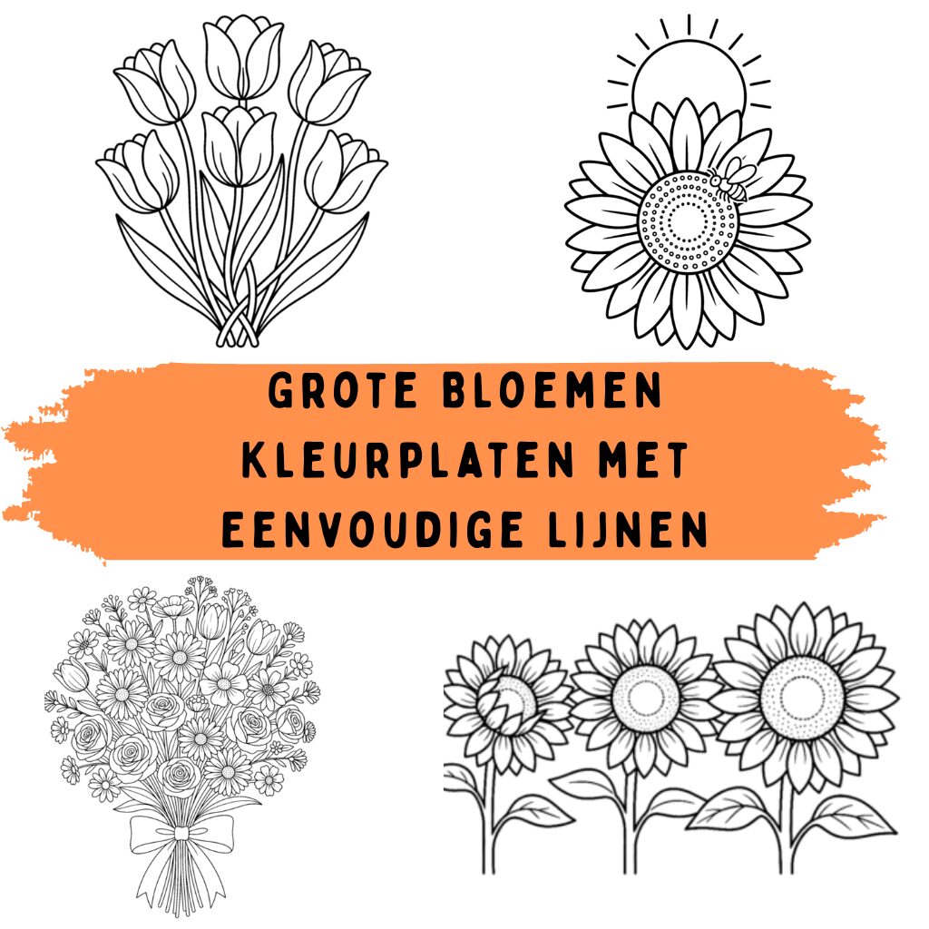 Grote Bloemen Kleurplaten met Eenvoudige Lijnen