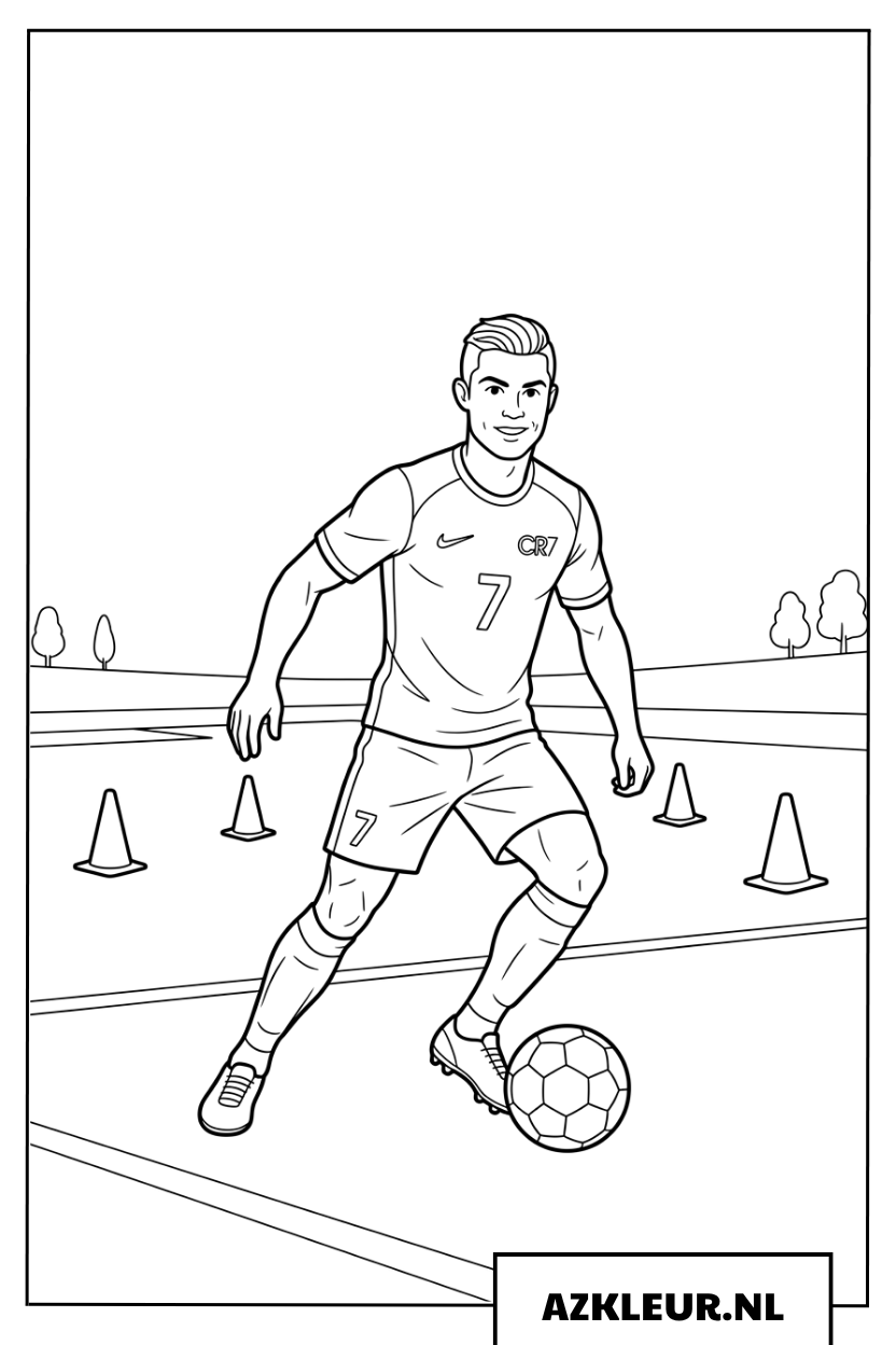Kleurplaat Cristiano Ronaldo aan het dribbelen