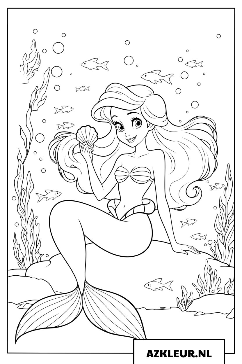 Kleurplaat Kleine Ariel Disney in de oceaan