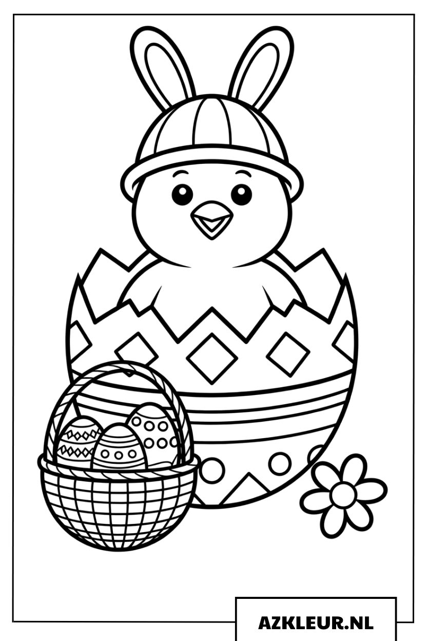 Kleurplaat Pasen Kuiken in Konijnenpak