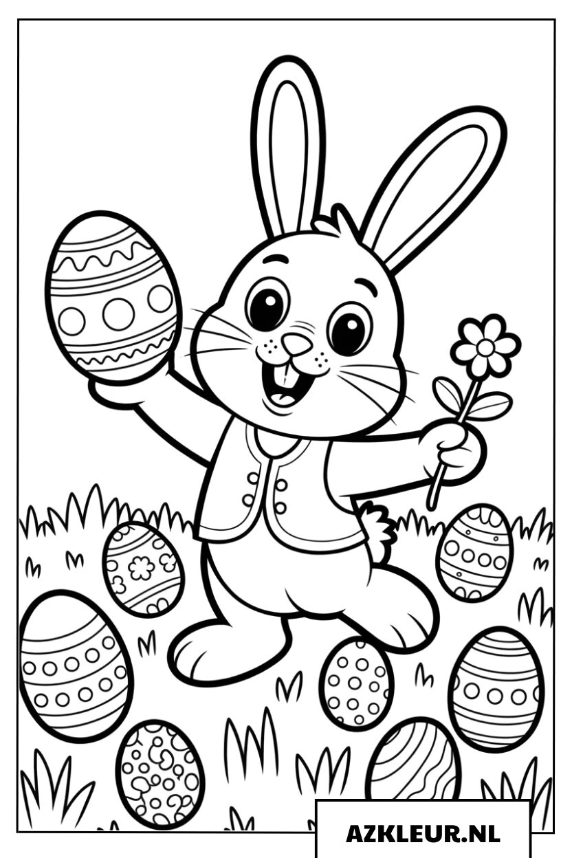 Kleurplaat Pasen Paashaas met Groot Ei