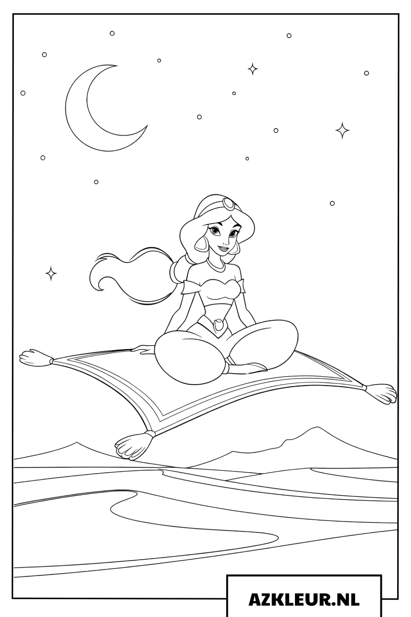 Kleurplaat Prinses Jasmine disney op het vliegende tapijt