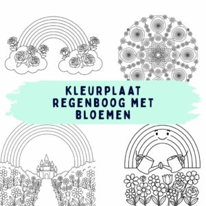 Kleurplaat Regenboog met Bloemen: Gratis Printbare Kleurplaten