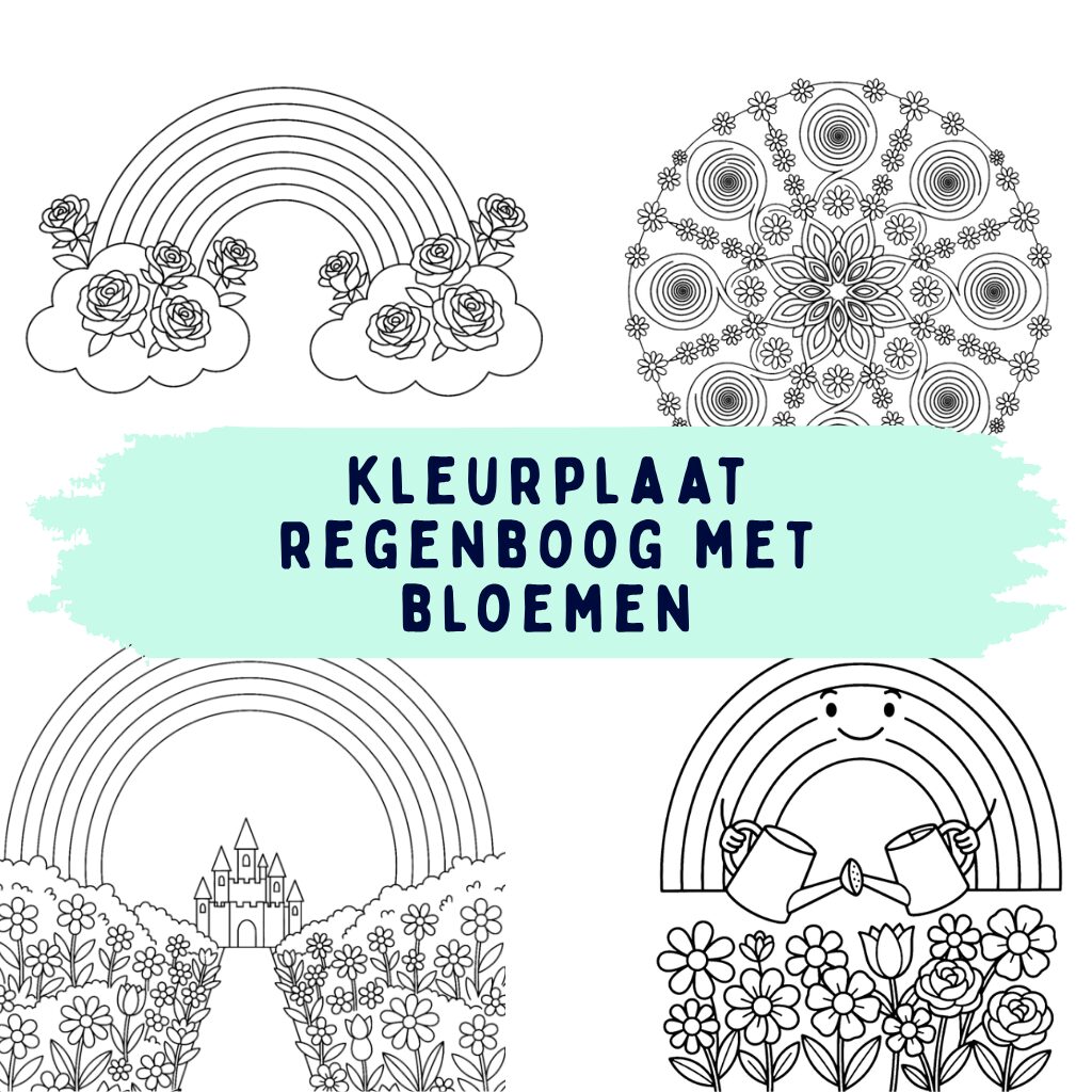 Kleurplaat Regenboog met Bloemen ft