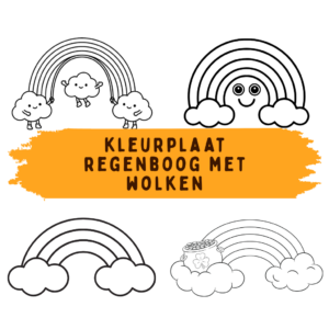 Kleurplaat Regenboog met Wolken: Gratis Afdrukbare Kleurplaten