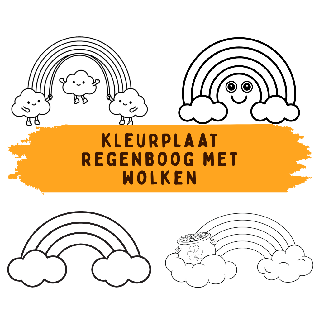 Kleurplaat Regenboog met Wolken ft
