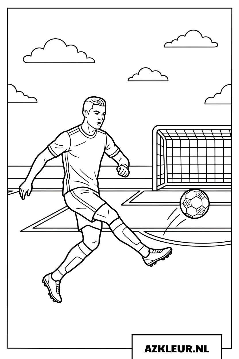 Kleurplaat Ronaldo schiet de bal in het net
