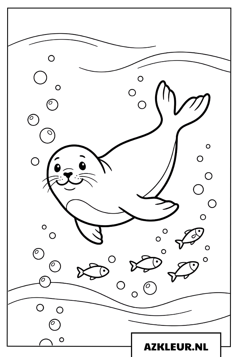 Kleurplaat Zeehond zwemt in de oceaan