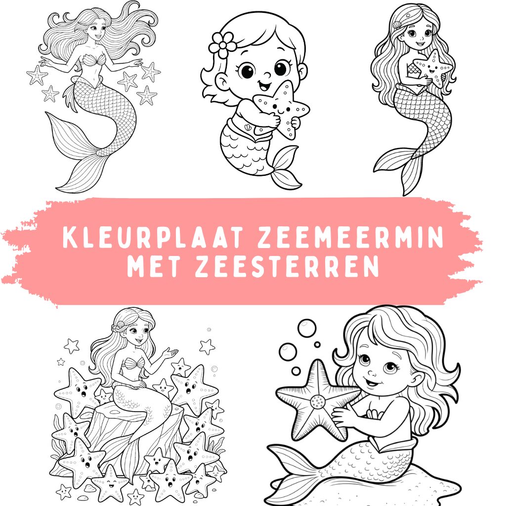 Kleurplaat Zeemeermin met Zeesterren ft