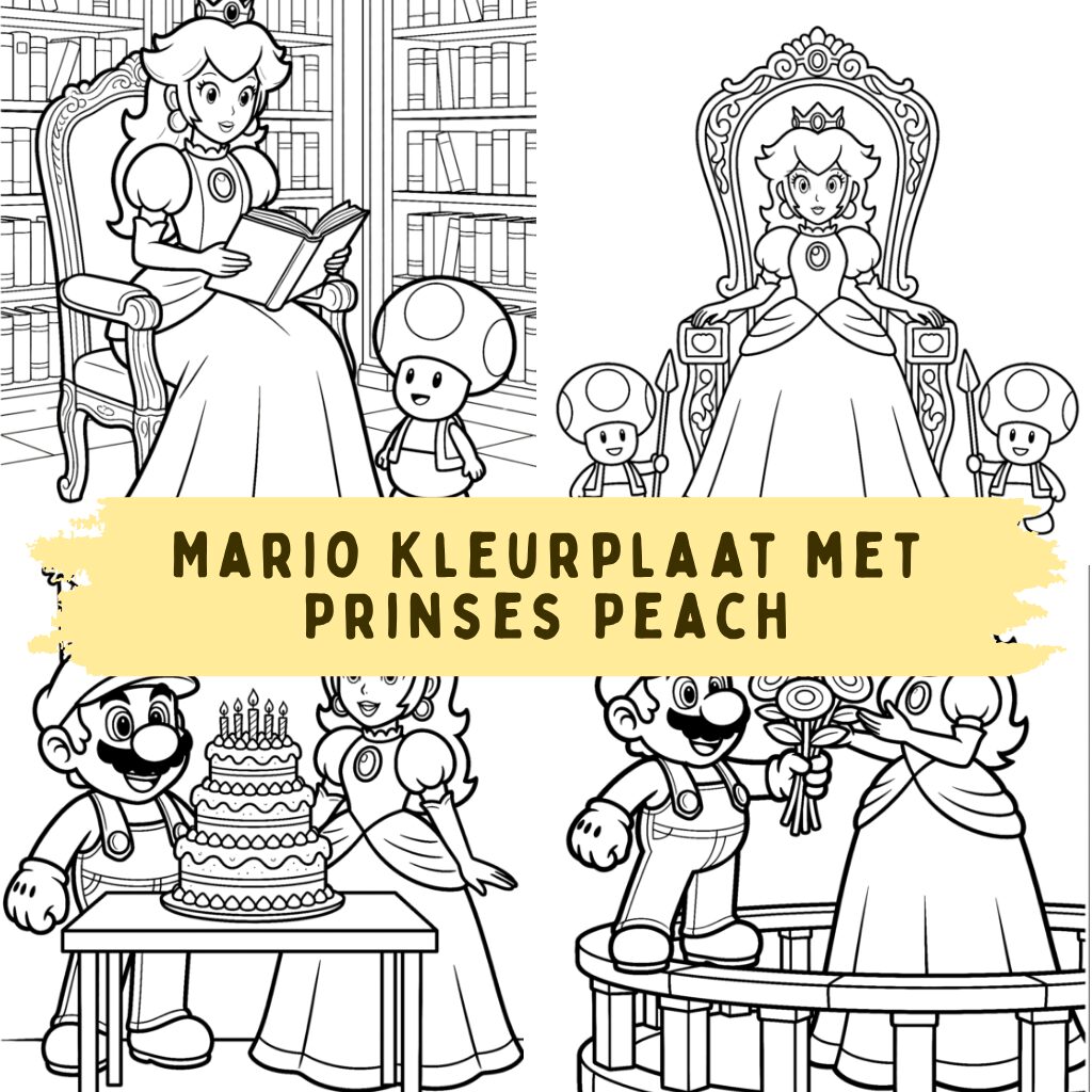 Mario Kleurplaat met Prinses Peach ft