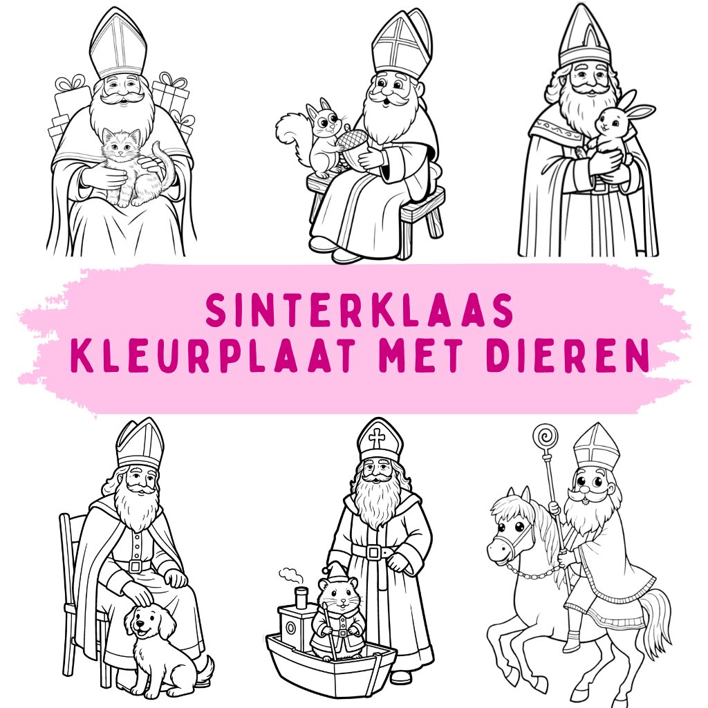 Sinterklaas Kleurplaat met Dieren ft